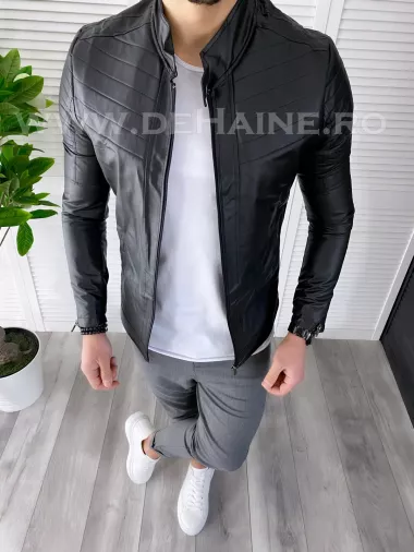 Geaca barbati neagra piele ecologica B3712 66-4